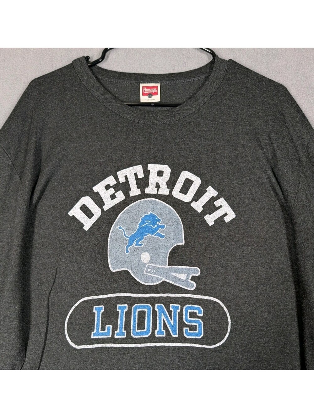 Homage Mens XXL Gray Detroit Lions NFL Football Long Sleeve Graphic T Shirt Tees